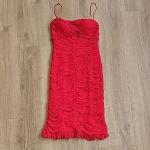 Cache 100% Silk Elegant Red Ruched Dress Size 6